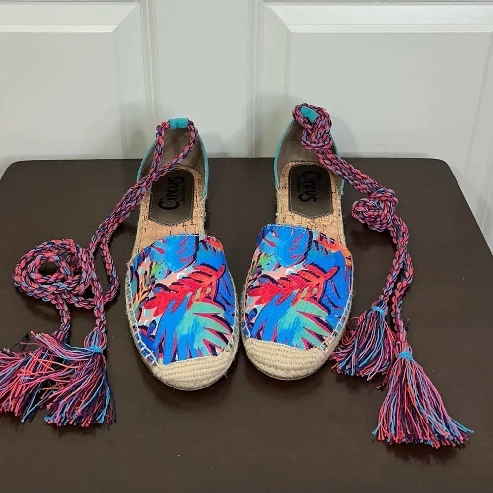 Sam Edelman Women's Lenora Canvas Espadrille Shoe Ankle Tie Size 8
